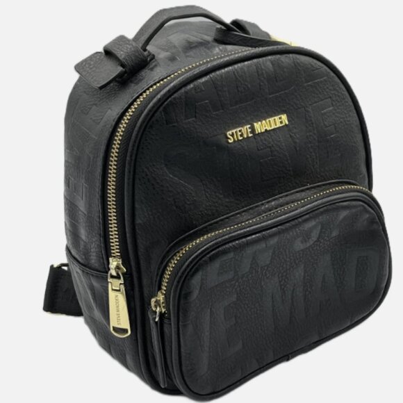 Steve Madden Women's Embossed PLeather Logo Mini Backpack Purse Black One Size - Picture 1 of 6